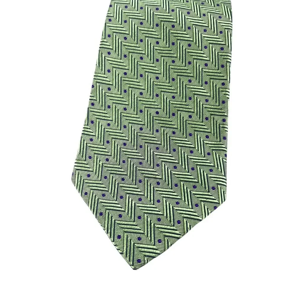 Michael Newell Mens Tie Green Purple Geometric Zig Zag Polka Dot Silk Neckwear
